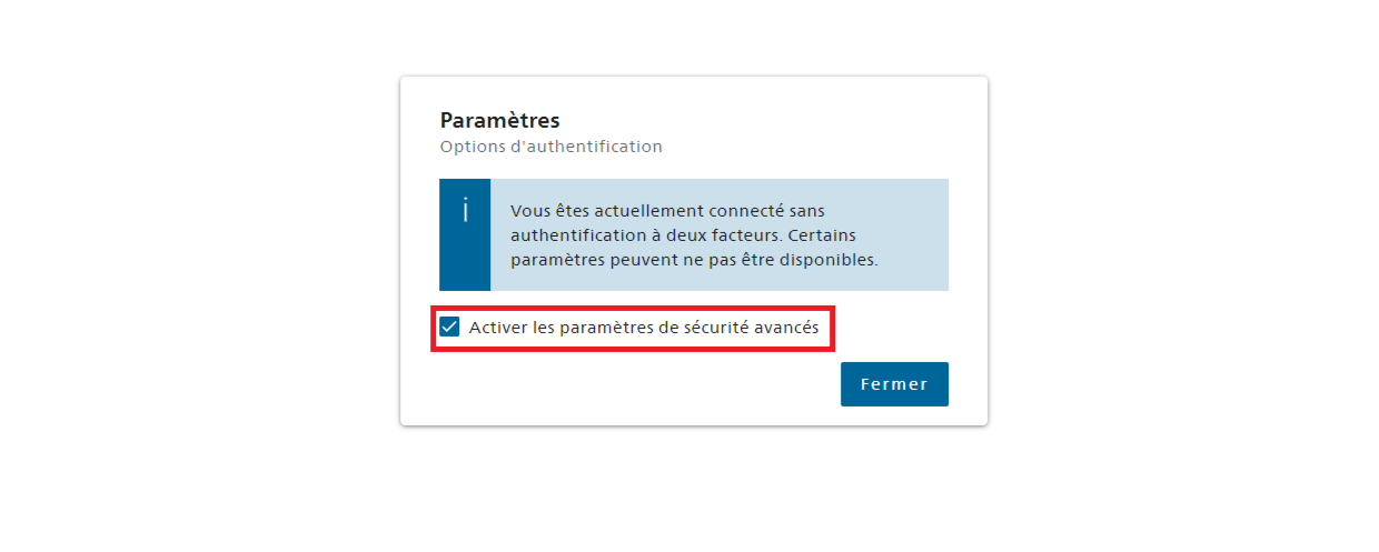 Activation paramètres avancés